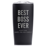 Personalized Best Boss Ever stainless steel coffee tumbler in black.