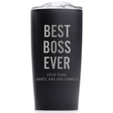 Personalized Best Boss Ever stainless steel coffee tumbler in black. Personalized Best Boss Ever stainless steel coffee tumbler in black.