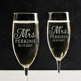 Personalized Mrs & Mrs Champagne Glasses