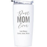 Personalized Best Mom Ever stainless steel coffee tumbler in white.