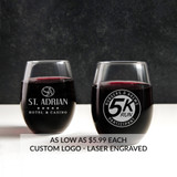 Bulk stemless wine glasses laser engraved with custom logo or artwork Bulk stemless wine glasses laser engraved with custom logo or artwork
