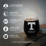 Personalized Tennessee Volunteers Stemless Wine Glass