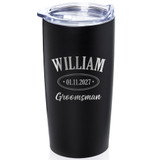 Personalized Best Man stainless steel coffee tumbler in black. Personalized Best Man stainless steel coffee tumbler in black.