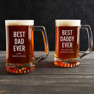 Engraved Personalized Best Dad Ever Beer Mug by Lifetime Creations. Engraved with your term of endearment for dad and up to 2 customized lines of text with your special message. Engraved Personalized Best Dad Ever Beer Mug by Lifetime Creations. Engraved with your term of endearment for dad and up to 2 customized lines of text with your special message.