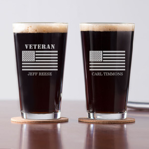 personalized american flag pint glass for Veterans Day gift
