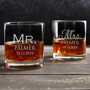 Engraved Personalized Mr. Mrs. Whiskey Glasses Rocks Cocktail by Lifetime Creations Engraved Personalized Mr. Mrs. Whiskey Glasses Rocks Cocktail by Lifetime Creations