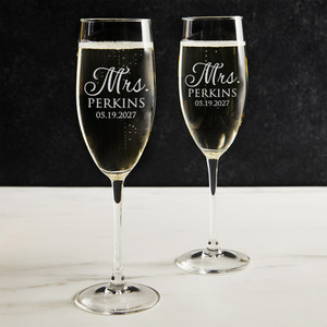 Engraved Personalized Mrs and Mrs Champagne Glasses Engraved Personalized Mrs and Mrs Champagne Glasses