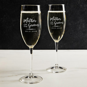 Engraved Personalized Mother of the Bride & Groom Champagne Glasses