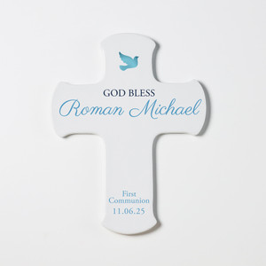 Personalized blue first communion wall cross for boy by Lifetime Creations, custom 9" porcelain cross keepsake personalized with name and sacrament date,  gift for first communion Personalized blue first communion wall cross for boy by Lifetime Creations, custom 9" porcelain cross keepsake personalized with name and sacrament date,  gift for first communion