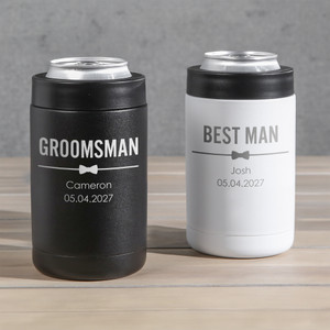 Personalized Groomsman Stainless Steel Can Cooler — custom engraved in Indiana