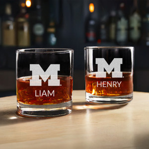 Personalized Michigan Wolverines Old Fashioned Glass — custom engraved in Indiana