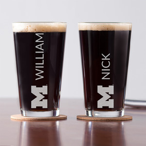 Personalized Michigan Wolverines Pint Glass custom engraved with your name Personalized Michigan Wolverines Pint Glass custom engraved with your name