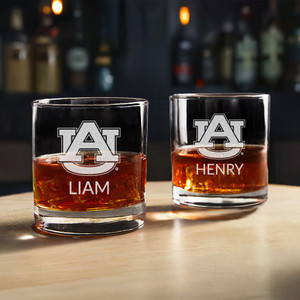 Personalized Auburn Tigers whiskey glass custom engraved with name; gift for Auburn fan birthday, Father's Day, graduation