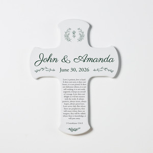 Custom wedding wall cross hanging over table