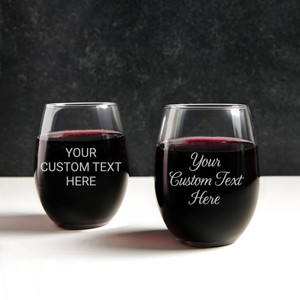 Personalized Engraved Stemless Wine Glass — custom engraved in Indiana