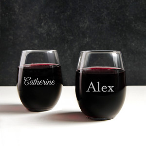 Stemless wine glass custom laser engraved with name in several font choices Stemless wine glass custom laser engraved with name in several font choices