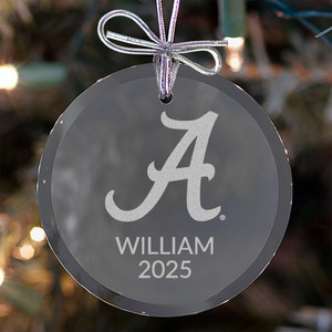 Personalized Alabama Crimson Tide Glass Ornament — custom engraved in Indiana