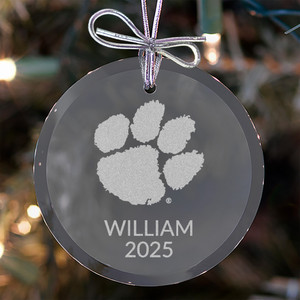 Personalized Clemson Tigers Glass Ornament — custom engraved in Indiana