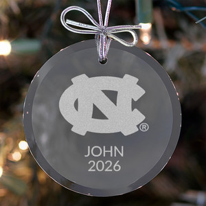 Personalized North Carolina Tar Heels Glass Ornament — custom engraved in Indiana