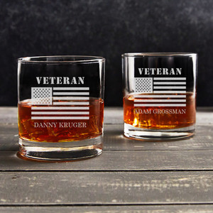 Engraved Personalized Veterans Whiskey Glass with Name Engraved Personalized Veterans Whiskey Glass with Name