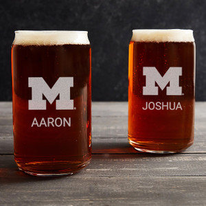 Personalized Michigan Wolverines Can Glass with logo and name