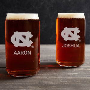Personalized UNC Tar Heels Beer Can Glass — custom engraved in Indiana