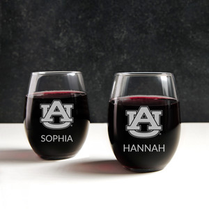 Personalized Auburn Tigers Stemless Wine Glass — custom engraved in Indiana
