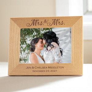 Personalized Mrs & Mrs Picture Frame, LGBTQ — custom engraved in Indiana