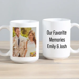 Personalized Wedding Photo Coffee Cup with your picture and text for Bride and Groom
