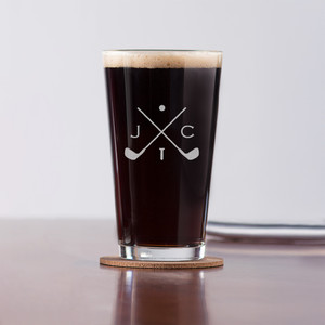 Personalized Pint Glass — engraved golf club monogram, custom engraved in Indiana