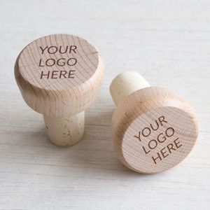 Bulk custom engraved wine stoppers with logo from Lifetime Creations, made with natural wood and cork