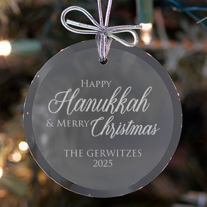 Personalized Happy Hanukkah & Merry Christmas Ornament — custom engraved in Indiana