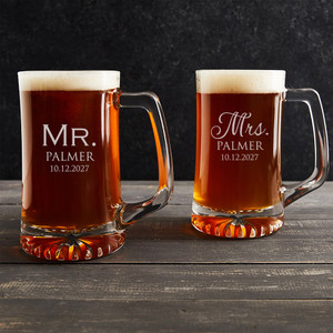 Personalized Mr. & Mrs. Beer Mugs — custom engraved in Indiana
