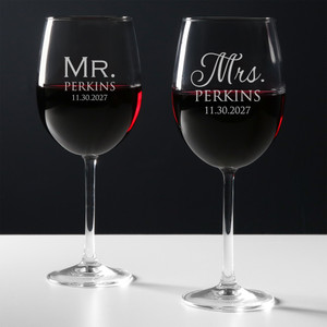 Personalized Mr. & Mrs. Wine Glasses — custom engraved in Indiana