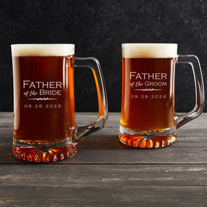 Personalized Father of the Bride or Father of the Groom Beer Mug by Lifetime Creations. Laser engraved with Father of the Bride or Father of the Groom and your wedding date. Personalized Father of the Bride or Father of the Groom Beer Mug by Lifetime Creations. Laser engraved with Father of the Bride or Father of the Groom and your wedding date.