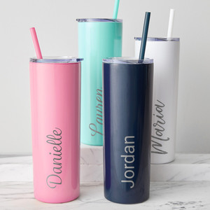 20 oz Personalized Stainless Steel Skinny Tumbler With Lid and Straw –  Touch of Tiffany's, LLC