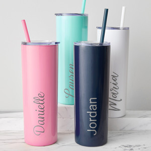 Personalized Skinny Tumbler 20-30oz – With Straw & Slide Lock Lid, Souvenir Gift