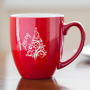 Christmas Tree Coffee Mug displayed in holiday setting