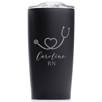 Personalized Nurse and Medical Professional stainless steel coffee tumbler in black.