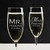 Mr & Mrs Champagne Glasses close-up showing engraving detail