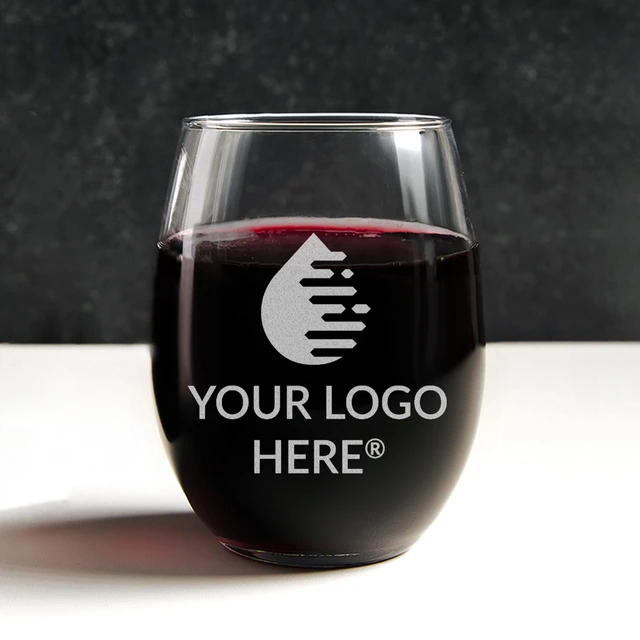 Custom logo engraved 21 oz stemless wine glass for bulk event orders