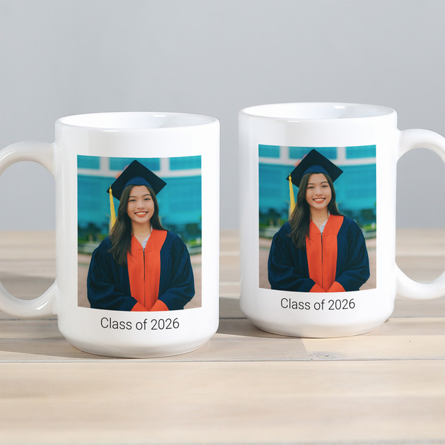 Custom Graduation Photo Coffee Mug with personalized photo, made in Indiana