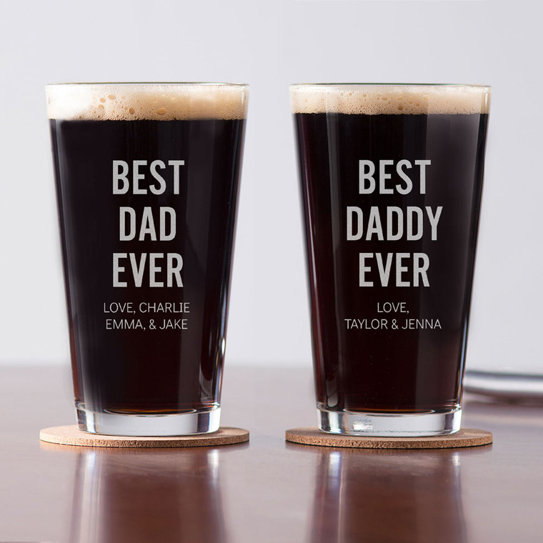 Personalized Best Dad Ever Pint Glass — custom engraved in Indiana
