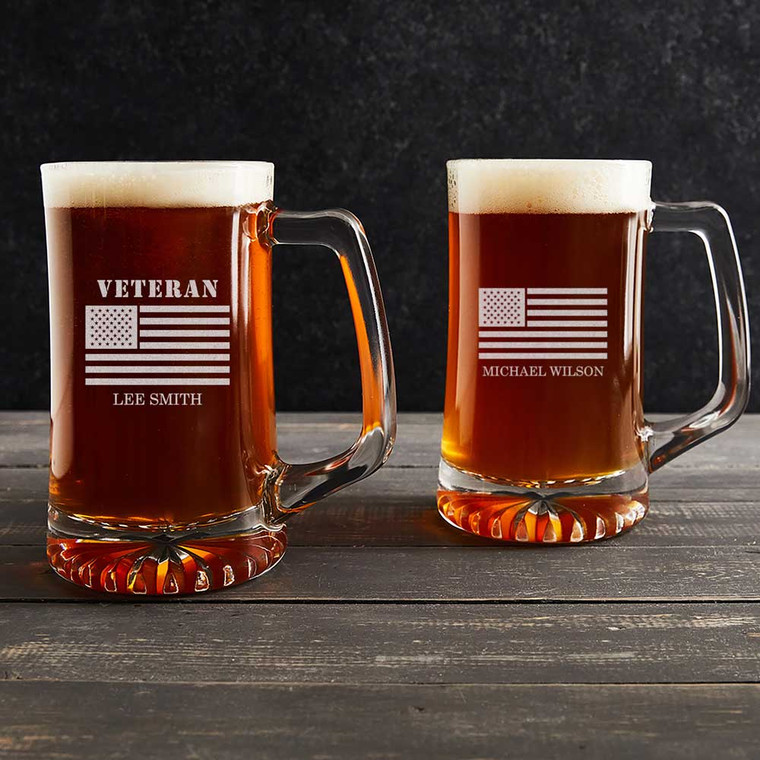 Personalized Veteran Beer Mug — custom engraved in Indiana