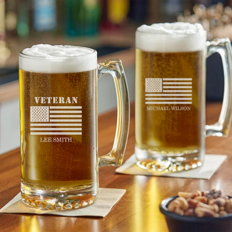 Personalized Veteran Beer Mug — custom engraved in Indiana