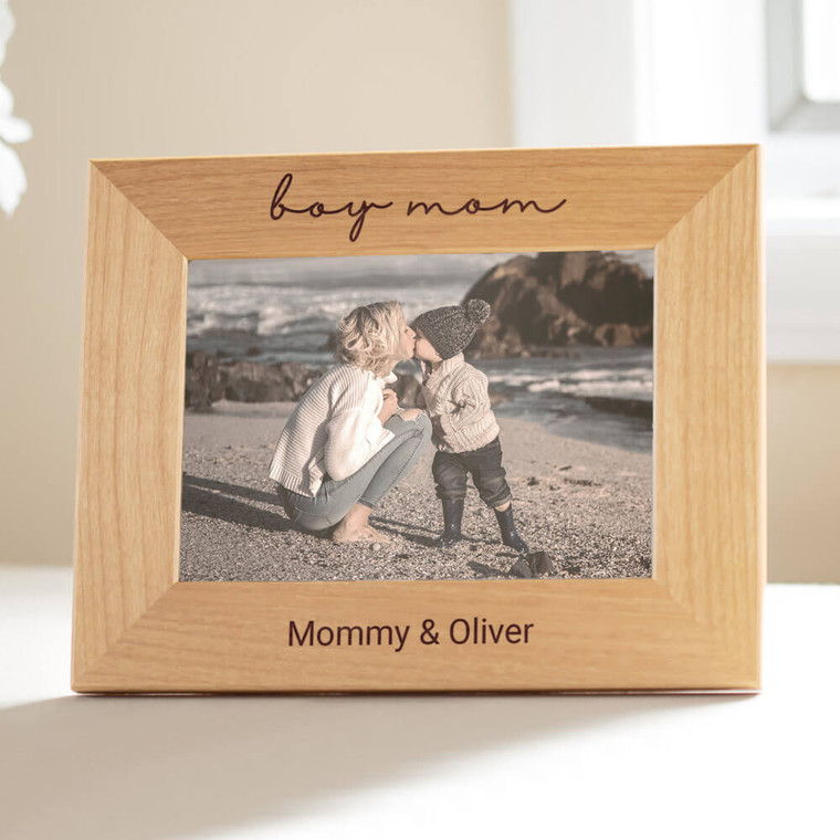 Personalized boy mom picture frame laser engraved