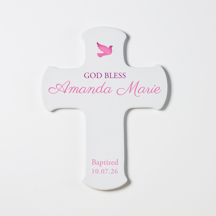 Baptism Wall Cross for Girls in pink
