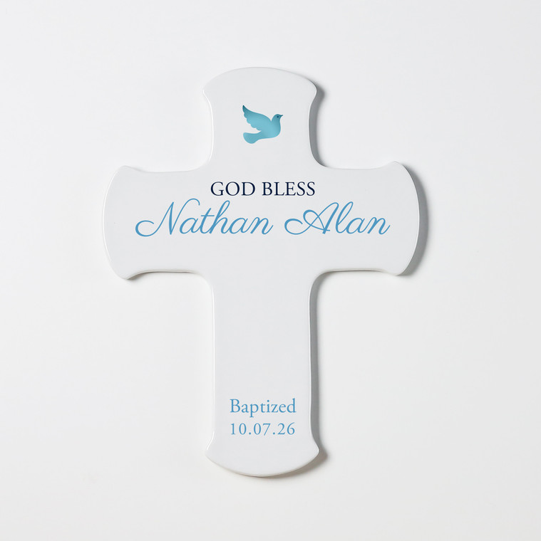 Personalized Baptism Wall Cross for Boys — custom engraved in Indiana