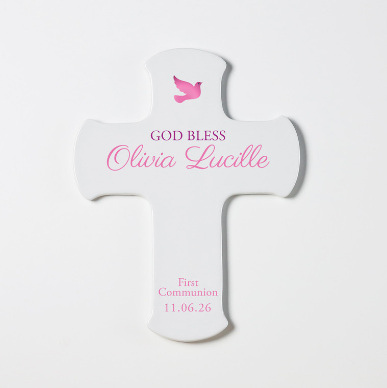 Personalized First Communion Wall Cross for Girls — custom engraved in Indiana