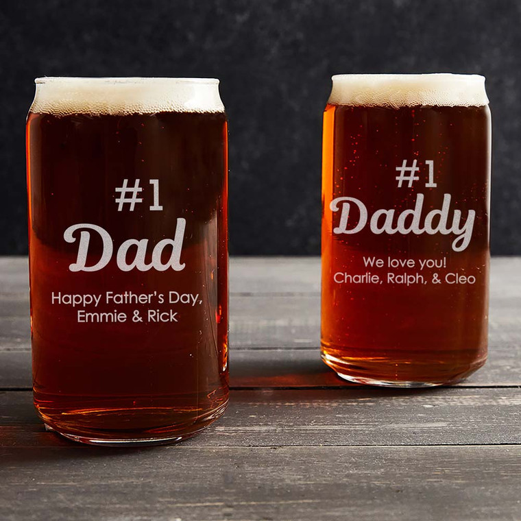 Personalized Beer Can Glass Dad established beer glass/Engraved Beer C